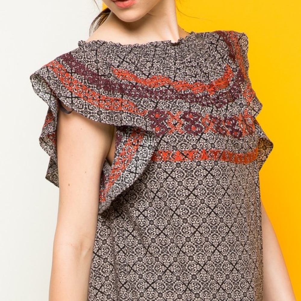 Last 1! NWT THML Embroidered Flutter Sleeve Dress - Picture 3 of 5